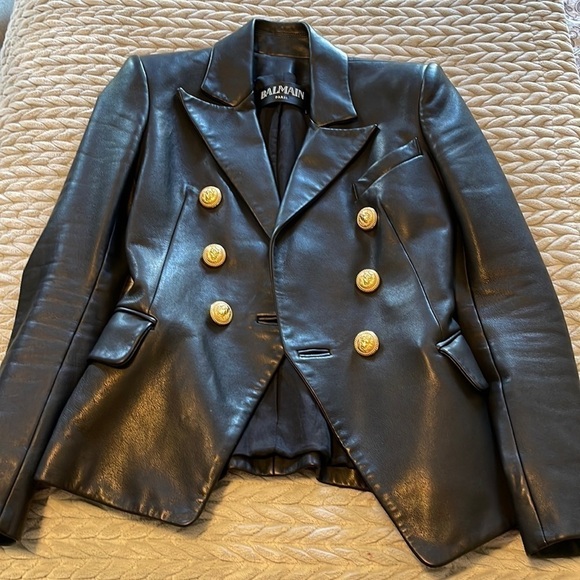 Double-breasted leather blazer - Picture 6 of 15